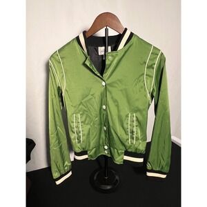 Lark & Wolf Green Satin Bomber Jacket Womens Small Snap Front Sporty